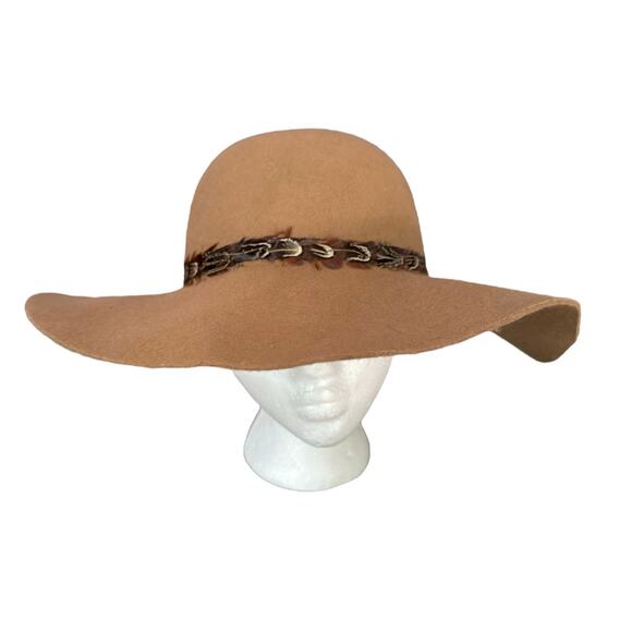 Boho Wide Brim Brown Felt Hat Feather Trim Western Floppy Festival Sun Hat - Picture 3 of 8